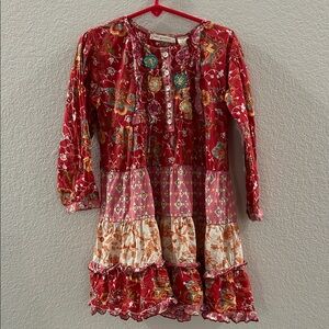Mimi & Maggie Floral Red Kids Tiered Dress Size 5